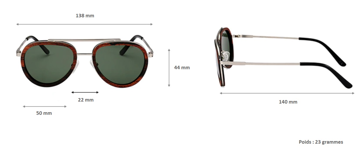 lunettes en bois aviator wood dimensions