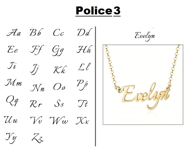 Collier prénom police 3 or