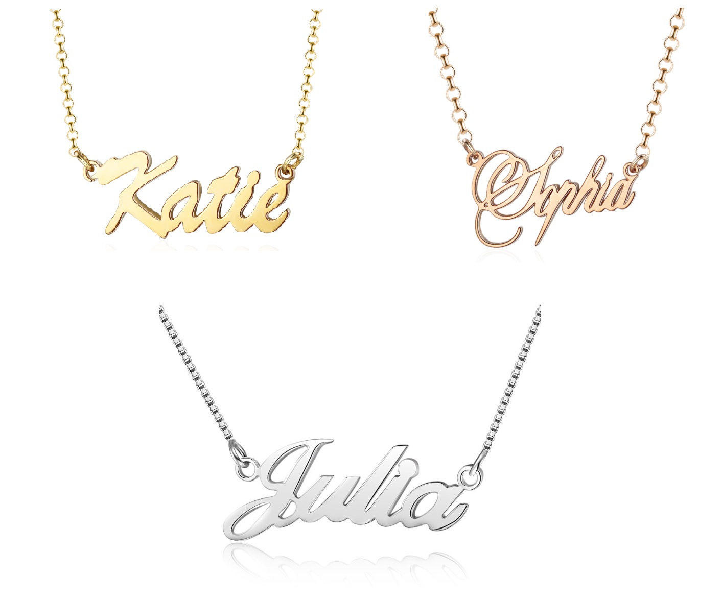 Collier prénom personnalisé en écriture cursive, 4 polices