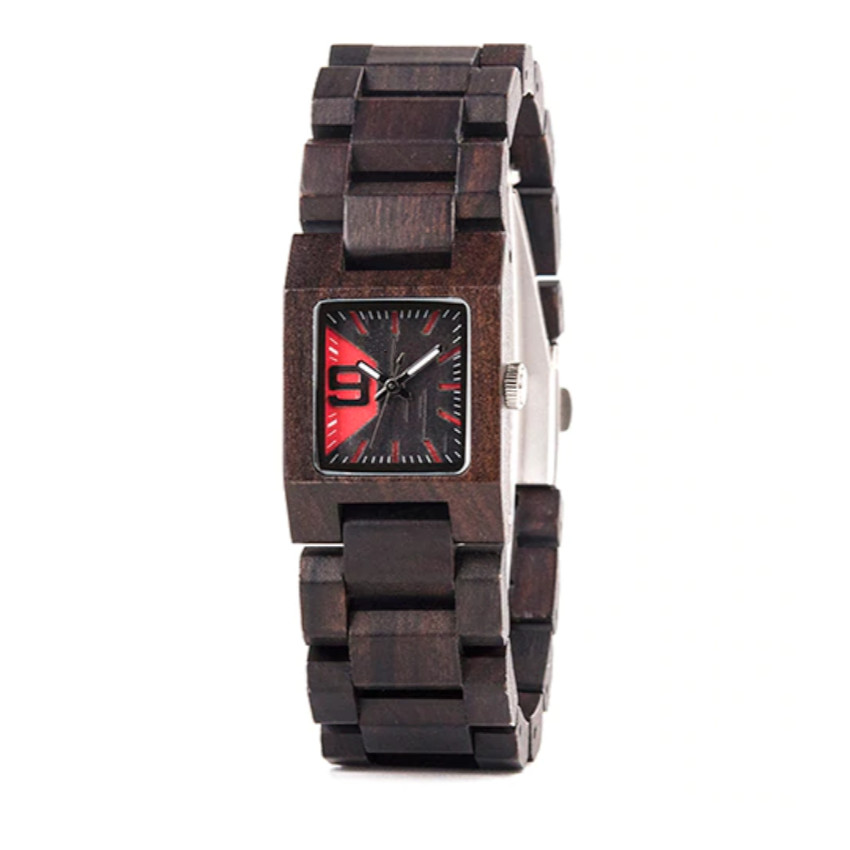 montre bois femme design santal ebene noir