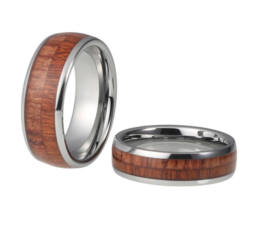 bague en bois et tungstène modele double anneaux bois grave