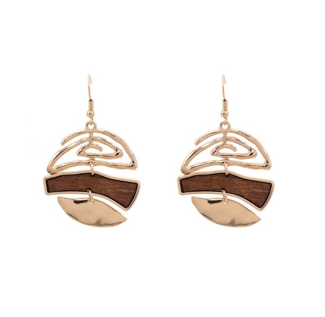 boucles d'oreilles pendantes en bois et plaqué or