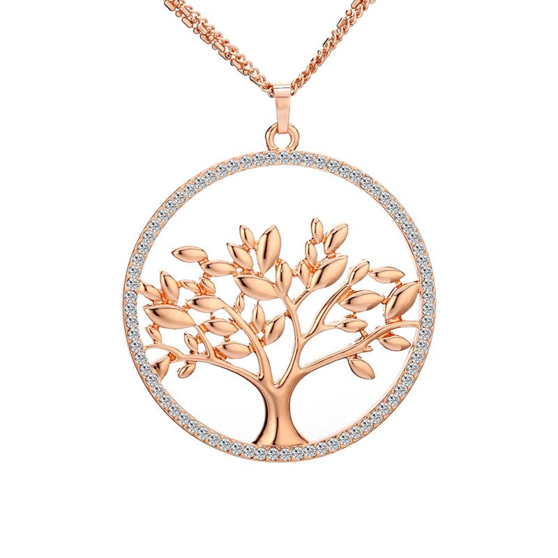 collier avec pendentif joli arbre avec strass or rose
