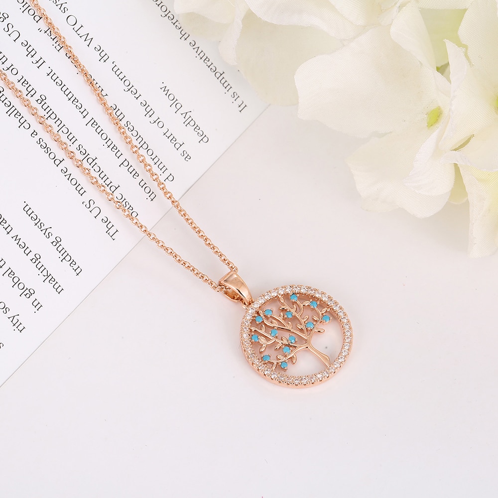 Collier Arbre De Vie Avec Strass - Longueur 41-45 Cm, Acier Inoxydable Or Rosé - Neuf Avec étiquettes
