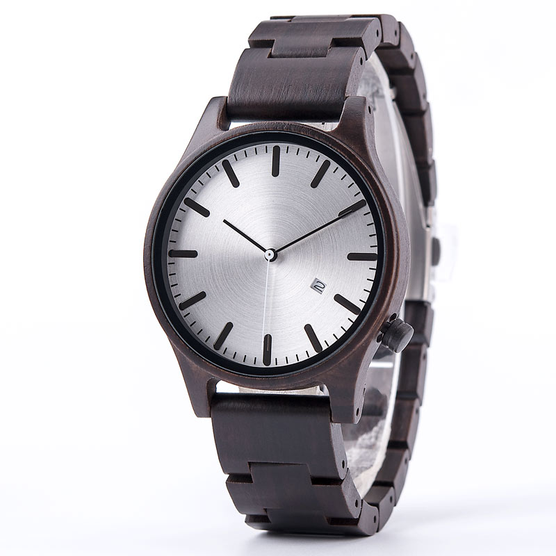 montre en bois homme cadran argent