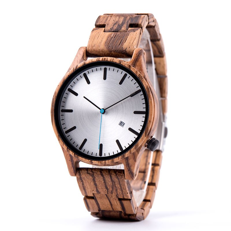 montre en bois homme cadran argent