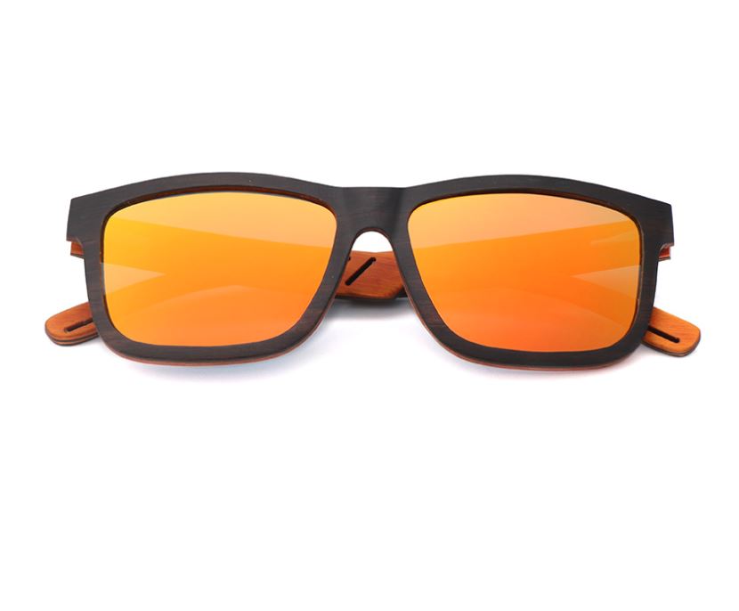 lunettes de soleil en bois modele ébène verres orange face arbrobijoux