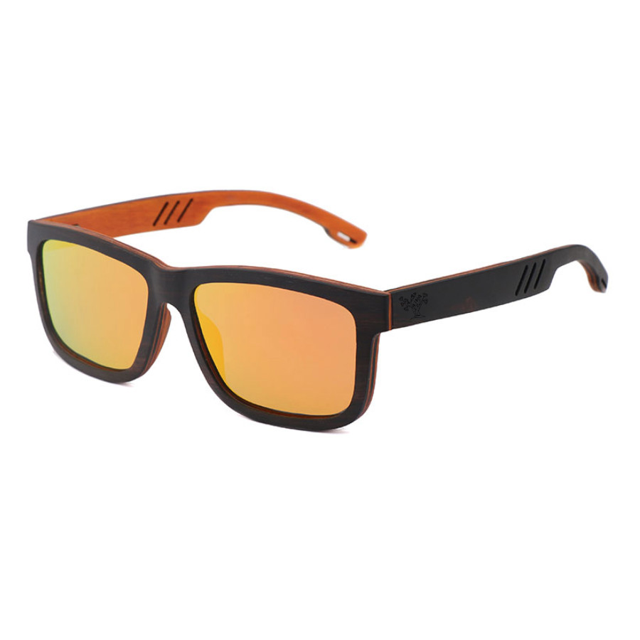 lunettes en bois modele sport verres orange