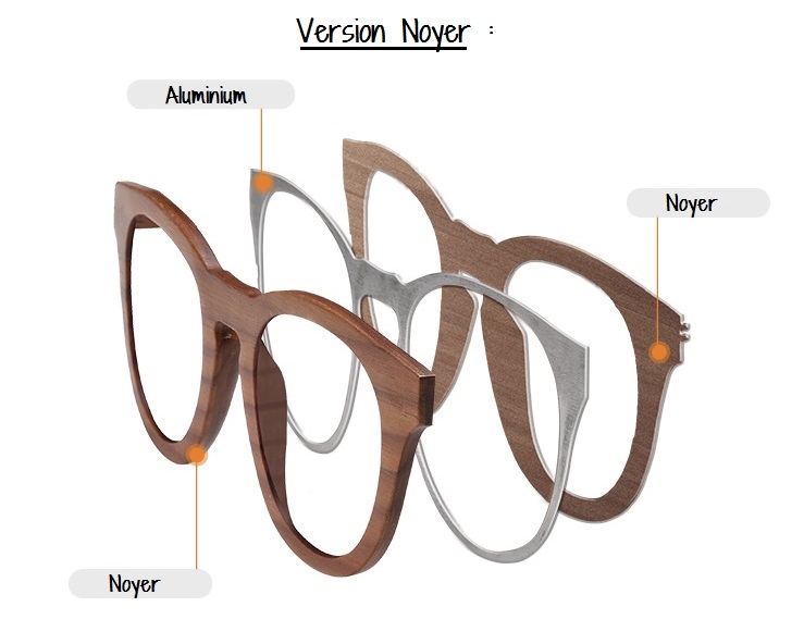 lunettes en bois modele chat noyer renfort aluminium