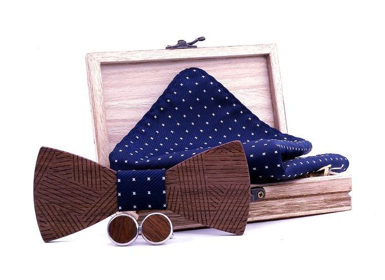 noeud papillon bois rayures bleu et blanc