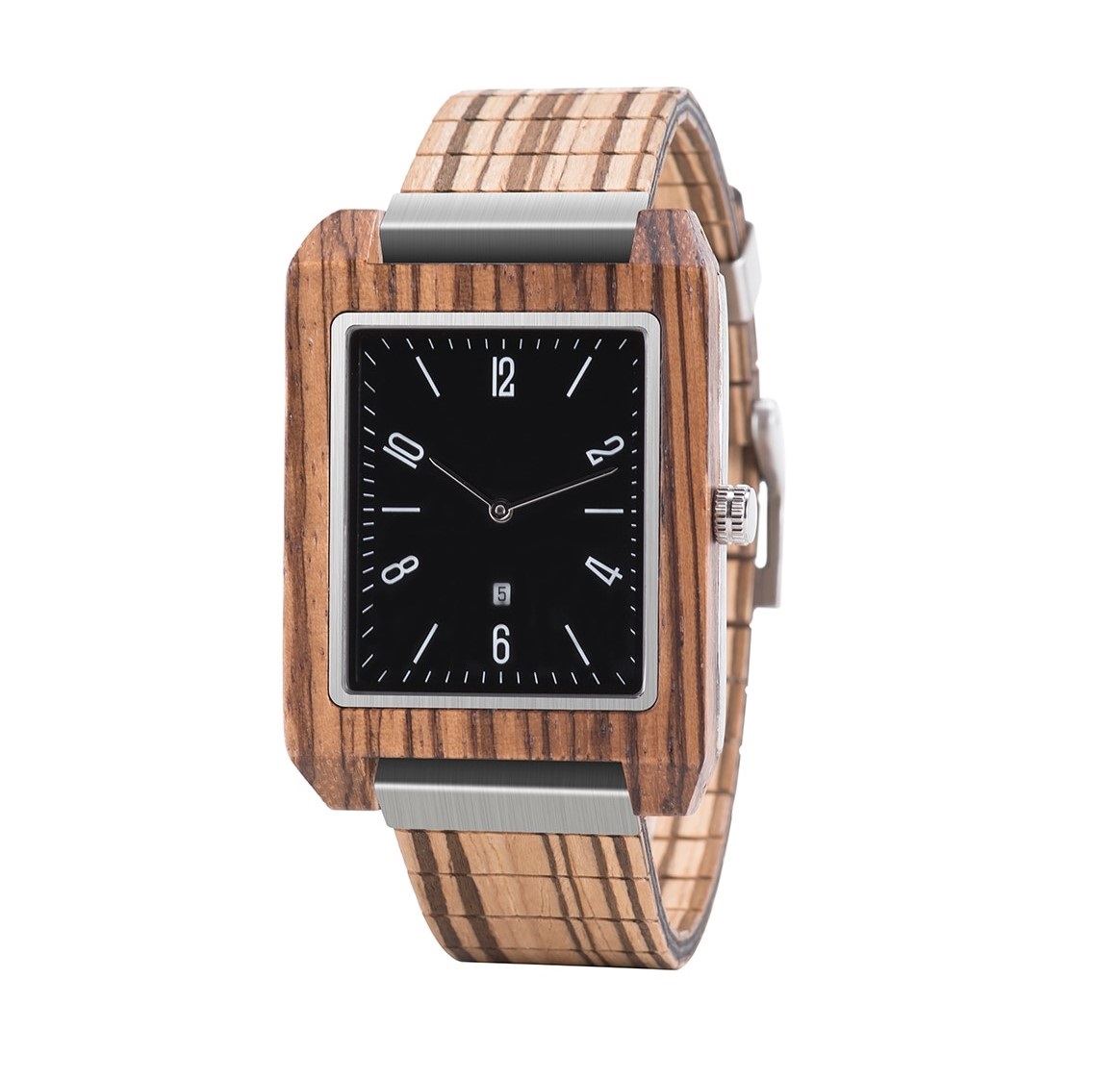 montre bois rectangle noire