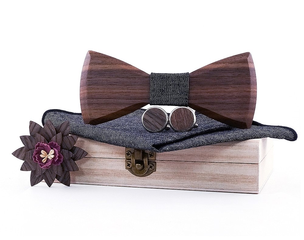 noeud papillon bois foncé gris foncé