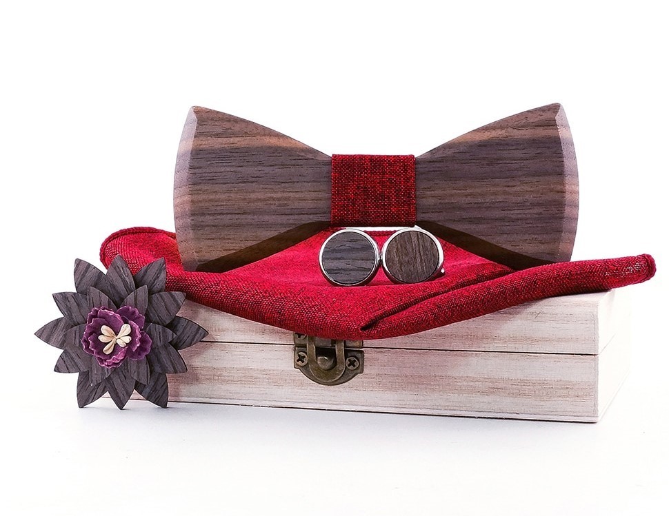noeud papillon bois foncé rouge