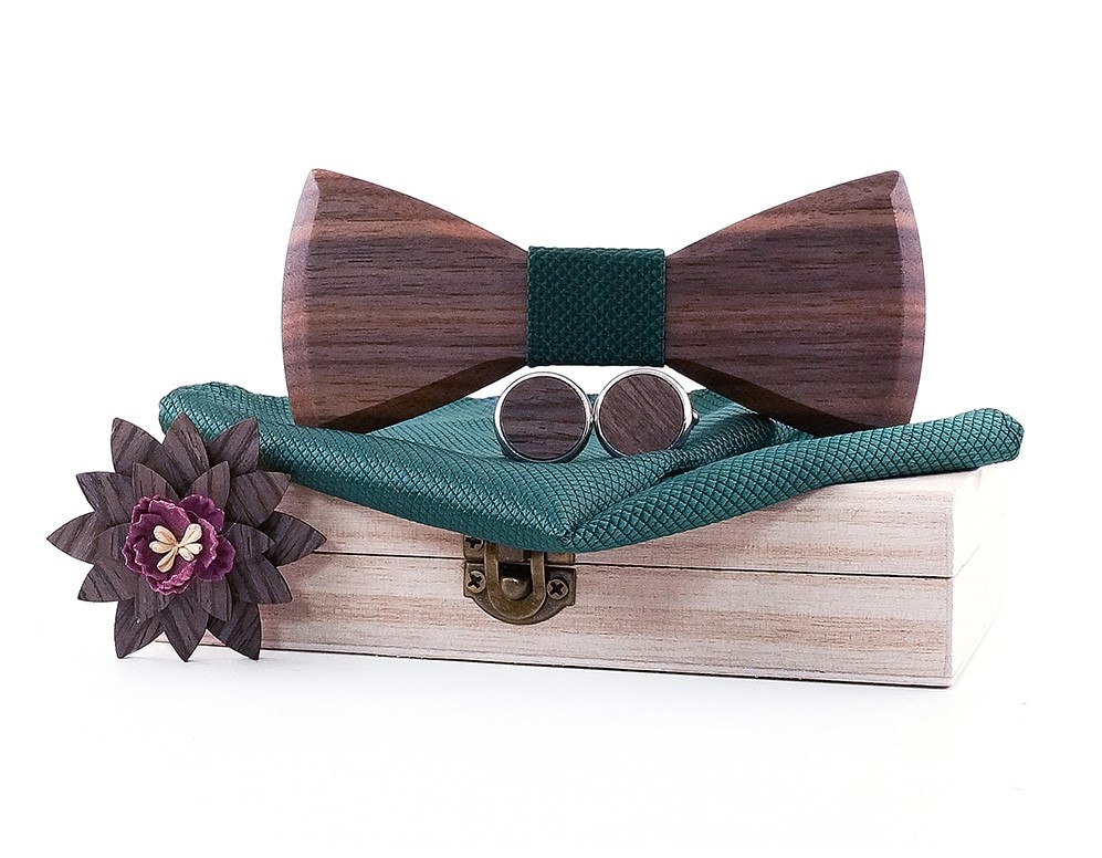noeud papillon bois foncé vert