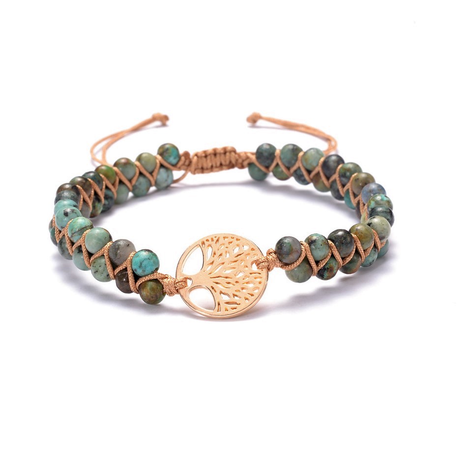 bracelet arbre de vie pierre naturelle de jaspe vert et or