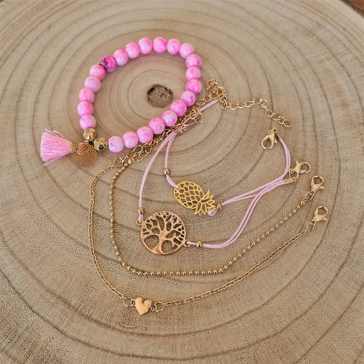 Ensemble de bracelets rose et or arbre de vie