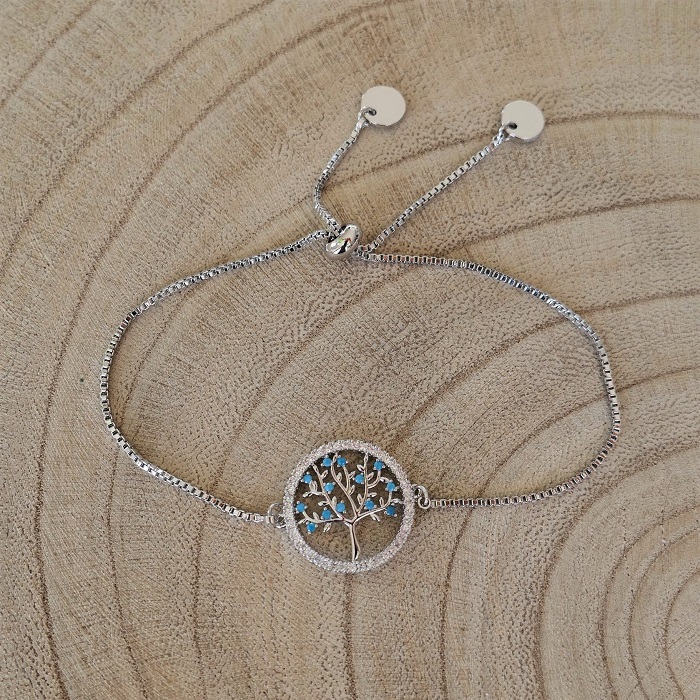Bracelet argenté strass bleu arbre de vie