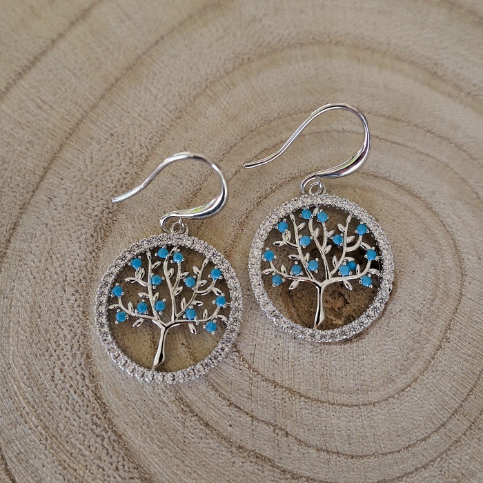 Boucles doreilles pendantes arbre de vie argent