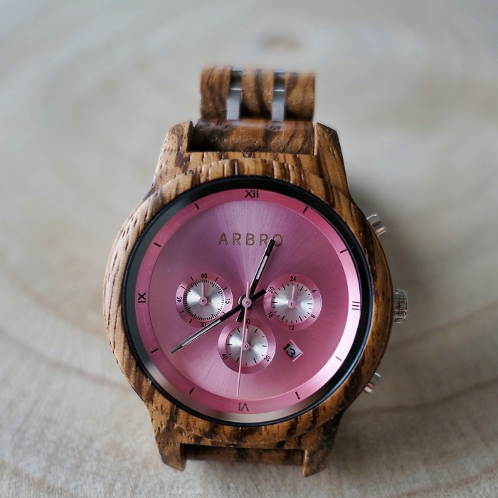 Montre femme rose et bois
