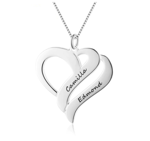 Collier double coeur personnalisé, 2 prénoms