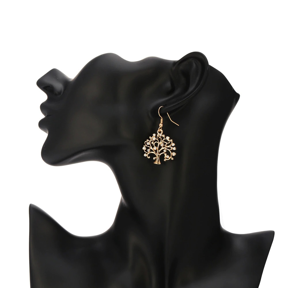 Boucles D'oreilles Arbre De Vie - Plaqué Or Avec Zirconium - Pour Femme - Neuves Avec étiquettes