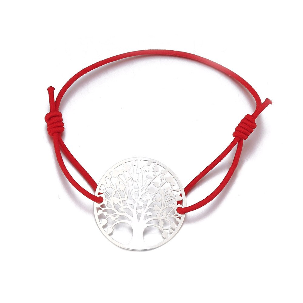 Bracelet cordon arbre de vie rouge et argent ajustable