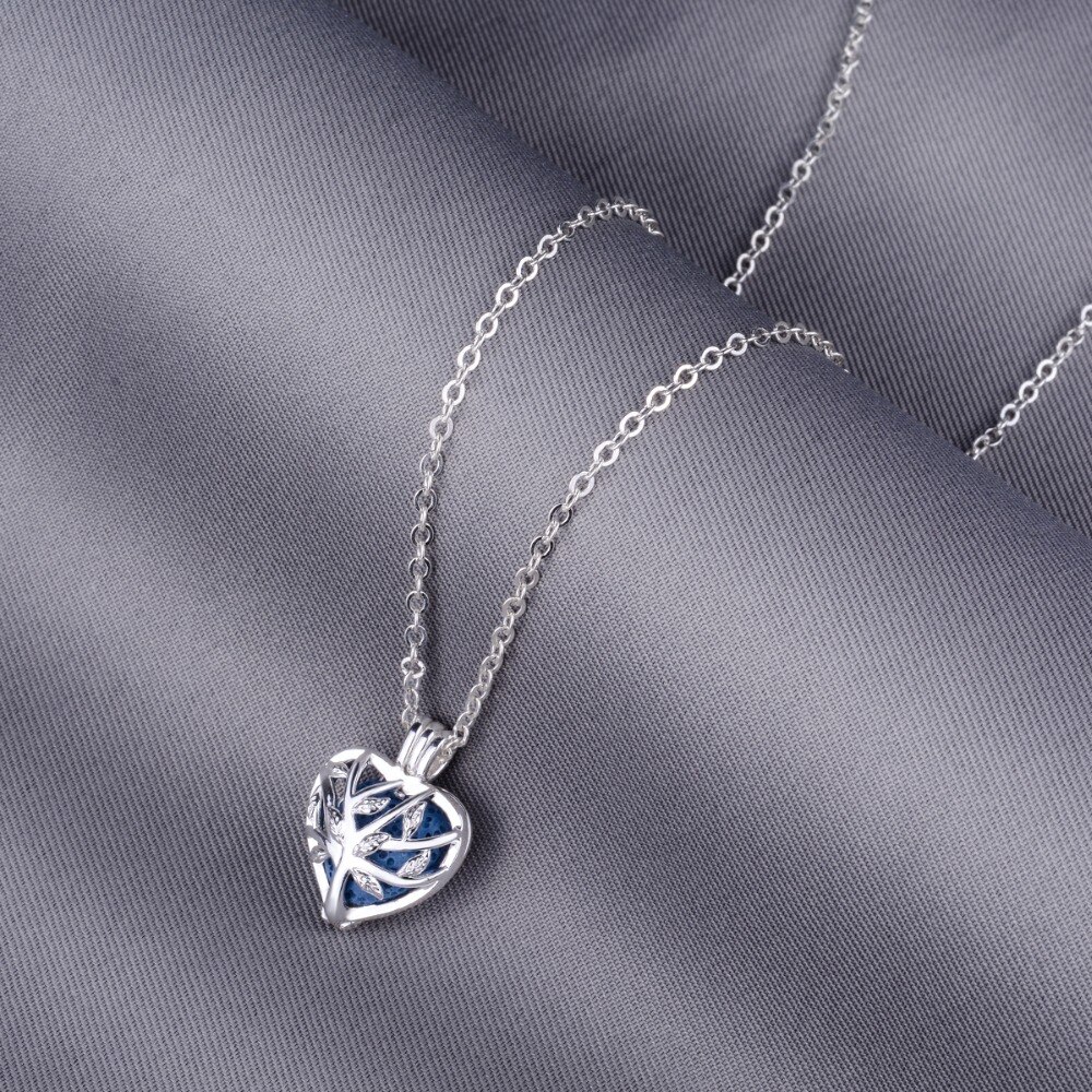 Sautoir femme pendentif boule coeur pierre volcanique de couleur interchangeable parfum