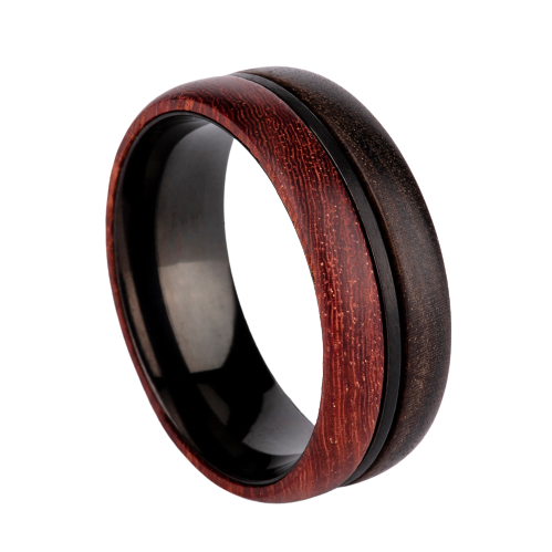 Bague en titane et bois pour homme