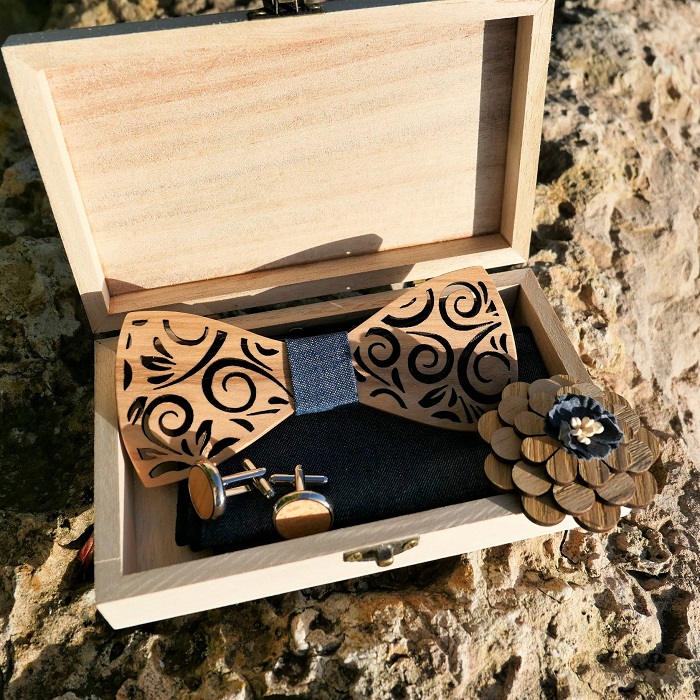 coffret noeud papillon bois mariage