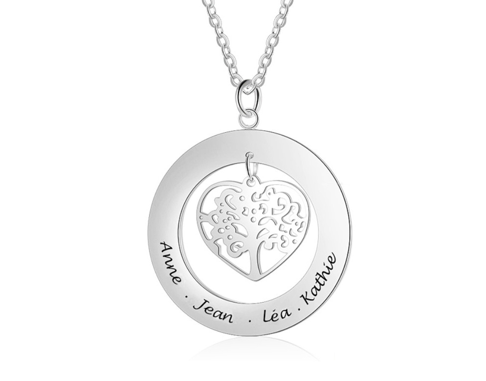Collier personnalisé prénoms arbre de vie cœur
