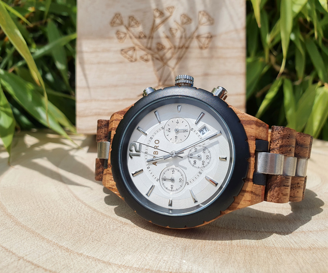 Montre chronographe en bois homme