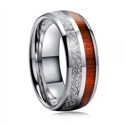 Bague bois et météorite en tungstène argent