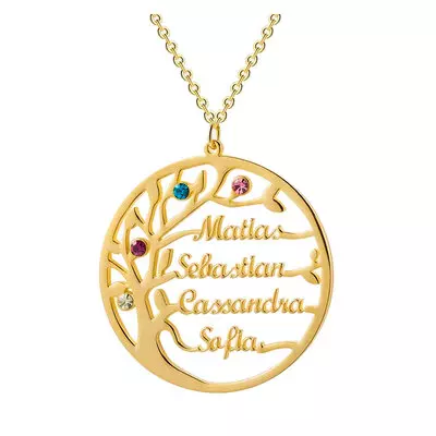 Collier arbre de vie avec prénoms et pierres de naissance