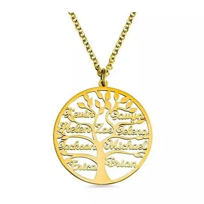 Collier prénoms famille arbre de vie, jusqu'à 9 prénoms