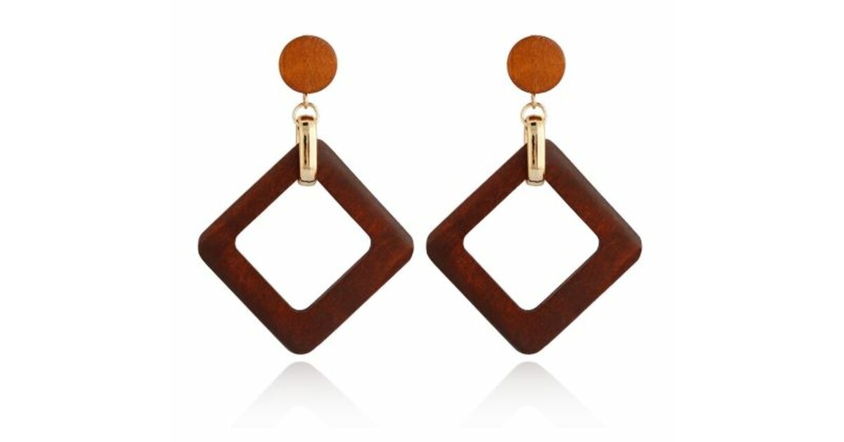 Boucles D'oreilles Clips Carrées En Bois Vintage - Très Bon état