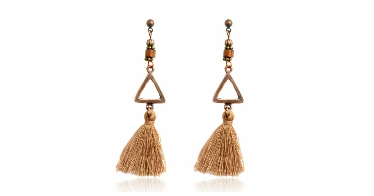 Boucles D'Oreilles Pendantes Longues Vintage Bohème - Franges à Pompons Multicolores - Marque Turtleland