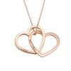 Collier prénoms cœurs enlacés en acier or rose, deux prénoms gravés, fond blanc