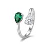 Bague ajustable en acier argent avec deux pierres de naissance en zirconium, émeraude et blanc