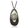 sautoir avec pendentif ovale en bois et en métal