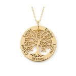 Collier arbre de vie personnalisé 1 à 6 prénoms en acier inoxydable doré, fond blanc