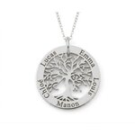 Collier arbre de vie personnalisé 1 à 6 prénoms en acier inoxydable argenté, fond blanc