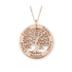 Collier arbre de vie personnalisé 1 à 6 prénoms en acier inoxydable or rose, fond blanc