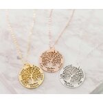 Collier arbre de vie prénoms gravés en trois coloris : doré, or rose et argenté