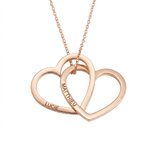Collier coeur prénom gravé, coeurs enlacés or rose, deux prénoms, fond blanc