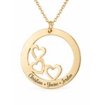 Collier cercle de coeurs prénoms couleur or, 3 prénoms gravés