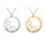 Collier cercle de coeurs prénoms, argent et or, 3 prénoms gravés