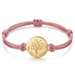 Bracelet arbre de vie personnalisé sur cordon rose, médaille dorée gravée de 5 prénoms