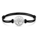 Bracelet arbre de vie personnalisé sur cordon noir, médaille argentée gravée de prénoms