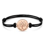 Bracelet arbre de vie personnalisé sur cordon noir, médaille or rose gravée de prénoms