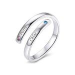 Bague personnalisée prénom en argent 925 ouverte, gravée de 2 prénoms, pierres zirconium
